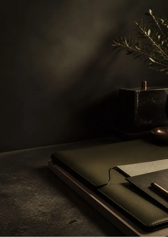 Leather portfolio on a desk