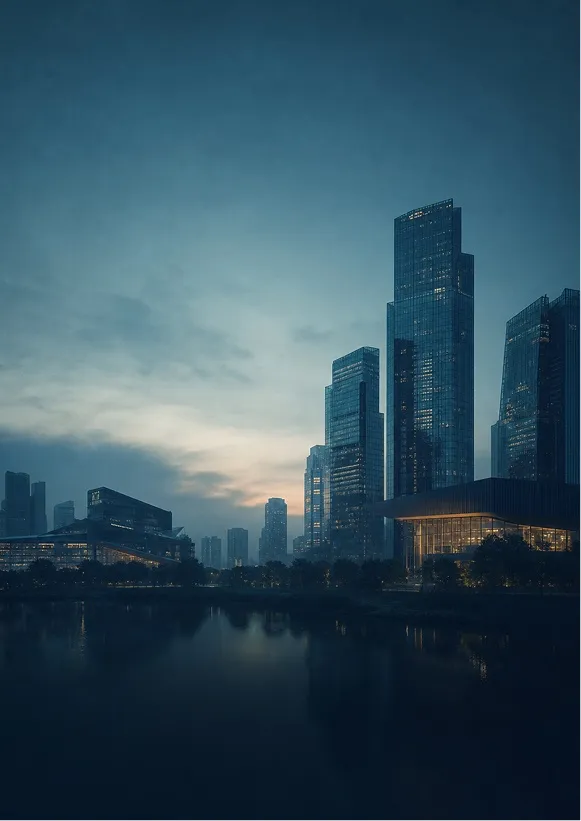 City skyline at dusk